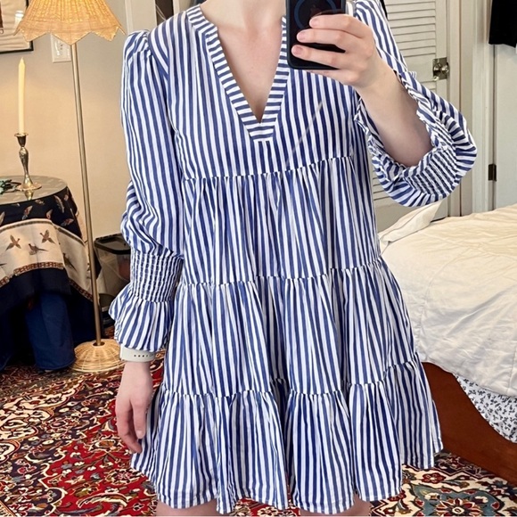 Pomander Place Blue White Stripe Cotton Poplin Kenzo Dress, Size M - Tuckernuck - Picture 5 of 7